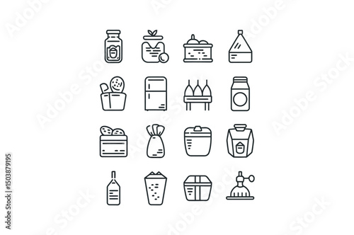 Simple Line Icons of Food Storage and Kitchen Appliances