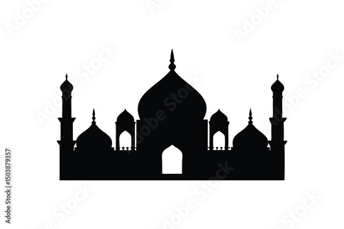 Islamic mosque silhouette on white background