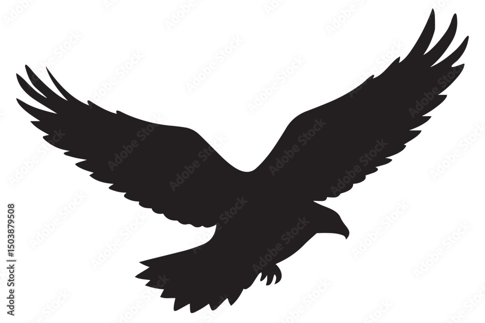 Fototapeta premium Flying Eagle Silhouette Vector – Majestic Bird Graphic for Wildlife, Nature, Tattoo, Logo, Freedom Symbol, Art, and Crafts