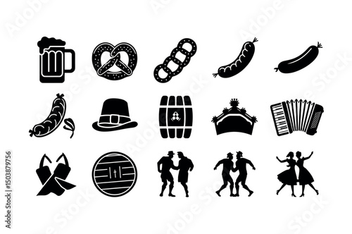 Black and White Icons Representing Traditional German Festivities