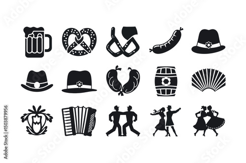 Black and White Icons Representing Traditional German Festivities