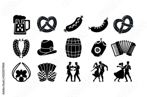 Black and White Icons Representing Traditional German Festivities