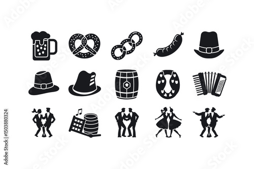 Black and White Icons Representing Traditional German Festivities