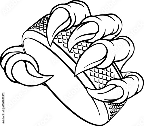 An ice hockey claw sports illustration of an eagle or animal monster hand holding a hockey puck