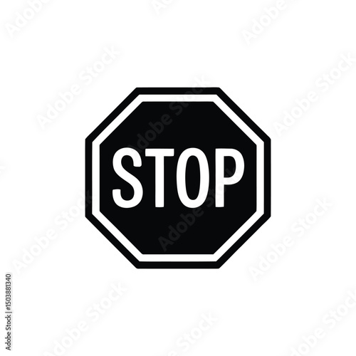 Black Isolated Octagon Stop Sign with Word STOP on Transparent Background