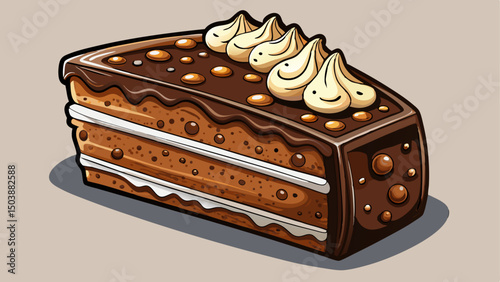 A rich chocolate cake slice with creamy frosting and chocolate sprinkles sits perfectly on a transparent background. This cut-out vector captures the delicious texture and tempting dessert appeal.