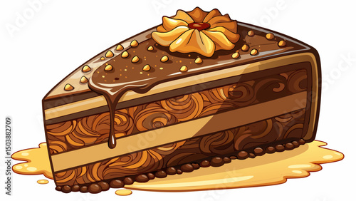 A rich chocolate cake slice with creamy frosting and chocolate sprinkles sits perfectly on a transparent background. This cut-out vector captures the delicious texture and tempting dessert appeal.