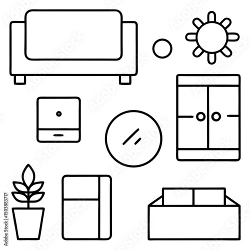Line art icons set of modern home furniture