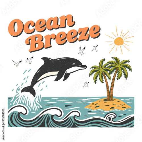 Ocean Breeze Dolphin Summer Vector Graphic T Shirt Design