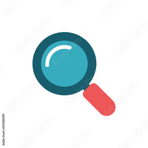Magnifying Glass Icon with Blue Lens and Red Handle on Transparent Background