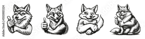 Cunning and Friendly Mascots with Thumbs Up Gesture for Vector Art