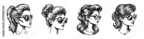 Vintage Hipster Pinup Women with Sunglasses in Various Hairstyles