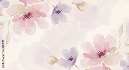Watercolor Floral Arrangement with Delicate Pink and Lavender Blossoms