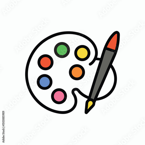 Paintbrush and Palette with Mixed Colors – Artistic Tools for Painting, Creative Expression, Art Studio, Fine Art Supplies, and Design Concepts
