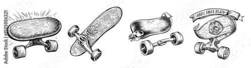 Detailed Vector Illustration Featuring Various Skateboard Elements