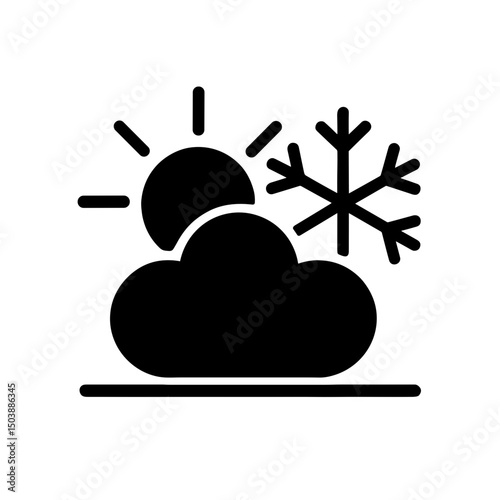 Sun and snow weather icon in black silhouette style