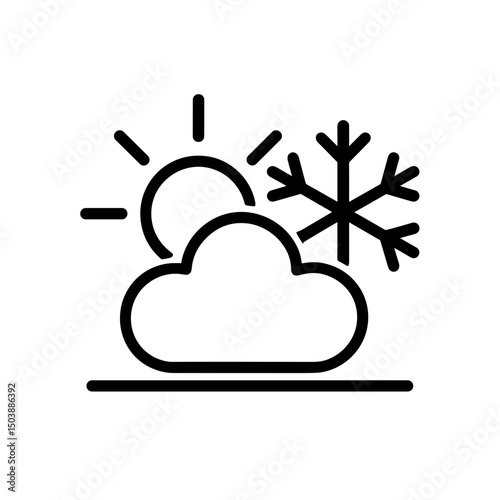Sun and snow weather icon in outline minimal style