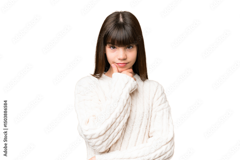 Little caucasian girl over isolated background thinking Little caucasian girl over isolated background thinking