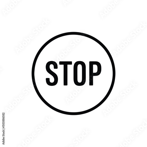 Minimalistic Stop Sign Black Circle Border, Bold Stop Text on Transparent