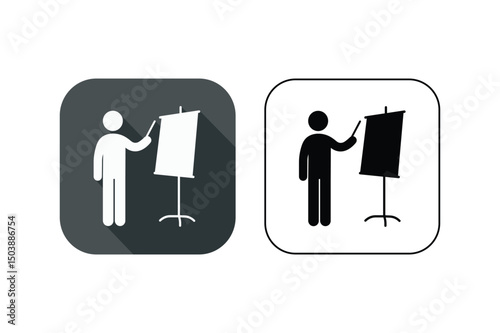 Person giving educational lecture with board icon, teacher with presentation board icon