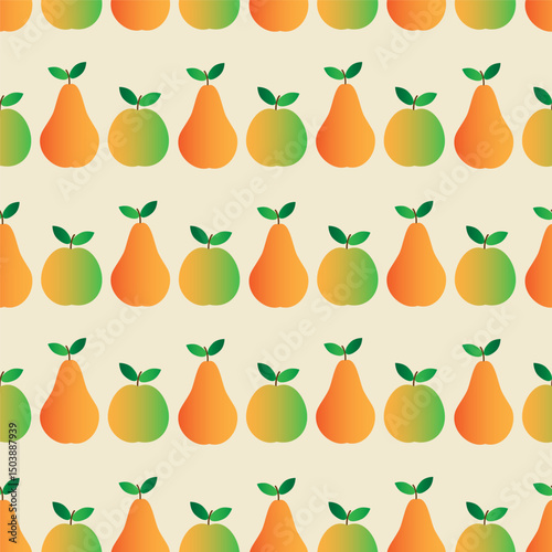 Seamless apple and pear pattern. Multicolored fruit. Web design, textile, print, packaging