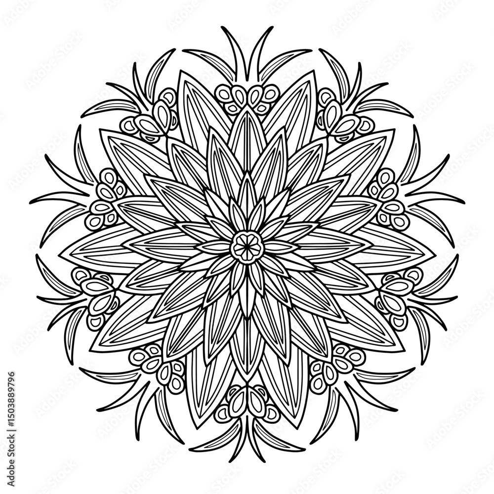 Fototapeta premium Hand drawn mandala vector illustration. Mandala round floral ornament pattern. Sketch style geometric flower