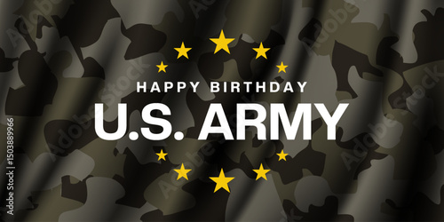 June 14 is US Army Birthday. Fabric. Suitable for posters, banners and social media. Dark green background.