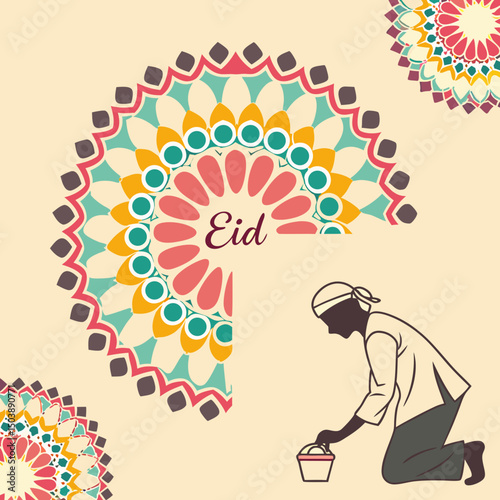 Vibrant Islamic ornament design featuring colorful tessellated patterns and festive Eid greetings, perfect for digital and print celebrations.