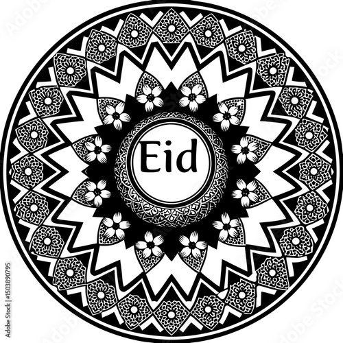 Vibrant Islamic ornament design featuring colorful tessellated patterns and festive Eid greetings, perfect for digital and print celebrations.