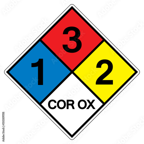 NFPA Diamond 704 1-3-2 COR OX Symbol Sign, Vector Illustration, Isolate On White Background Label.EPS10