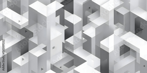 Isometric 3D Background with Interlocking Blocks in Monochromatic Cool Gray Palette

