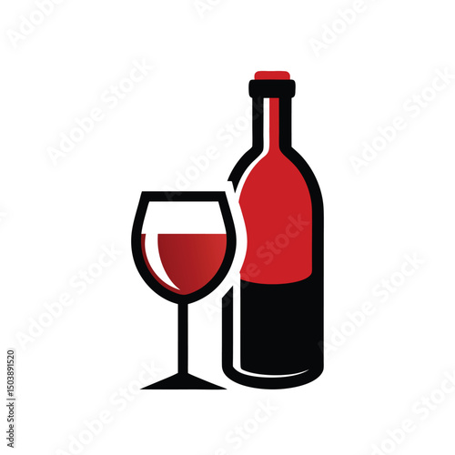 Elegant Red Wine Bottle and Glass on Wooden Table Perfect for Celebrations, Dining, or Vineyard Advertising

