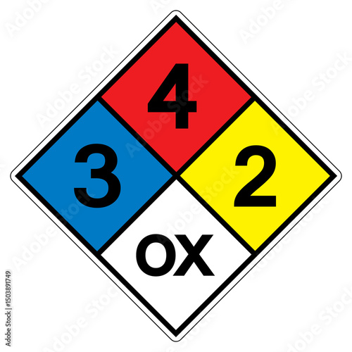 NFPA Diamond 704 3-4-2 OX Symbol Sign, Vector Illustration, Isolate On White Background Label.EPS10