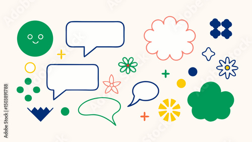 Colorful Speech Bubbles & Doodle Icon Set – Talk, Chat, Expression & Emotion Symbols