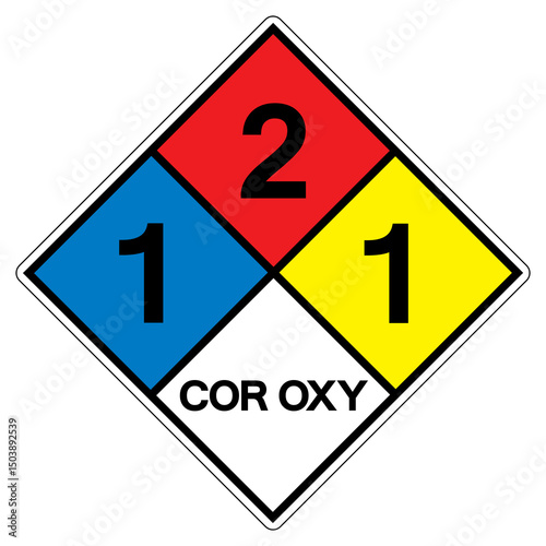 NFPA Diamond 704 1-2-1 COR OXY Symbol Sign, Vector Illustration, Isolate On White Background Label.EPS10