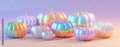 pastel themed colorful pumpkin flat lay arrangement Colorful ornamental pumpkins with a glossy finish, perfect for autumn decoration and festive themes.