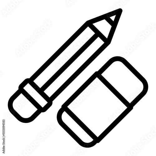 Pencil and eraser icon. Vector line icon	