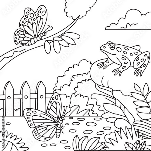 frog and butterfly line art design stock photos premium quality