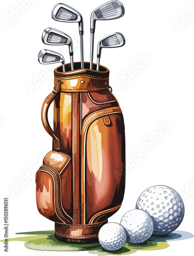 Golf ball bat and Bag art design illustration premium quality