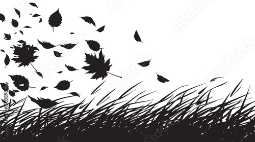 Leaves blowing in the wind. silhouette illustration