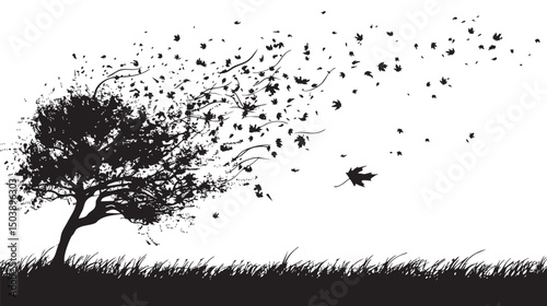 Leaves blowing in the wind. silhouette illustration