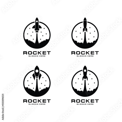 rocket launch set logo vector template