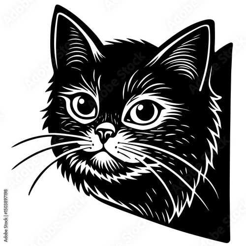 Black cat head peeking illustration