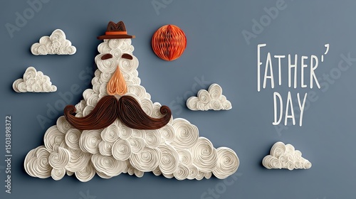 White Mustache Cloud Silhouette with Soft Blue Watercolor Gradient for Father's Day Branding, Cards and Digital Content photo