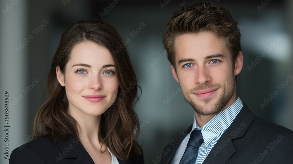Two confident young professionals in formal attire. Portraying ambition and professionalism in the modern workplace.
Two confident young professionals in formal attire. Portraying ambition and professionalism in the modern workplace.