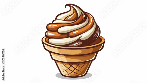 Soft serve ice cream with creamy texture is drizzled with rich chocolate syrup, creating a classic treat. Perfectly cut out on a transparent background, this vector evokes sweetness and summer joy.