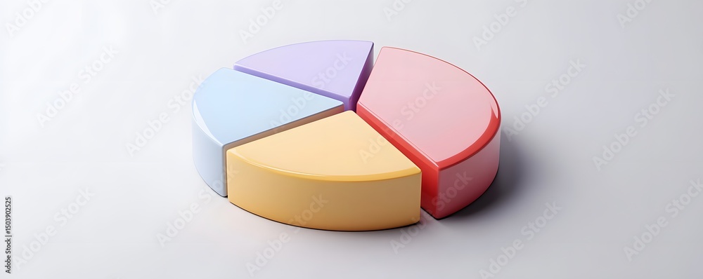Obraz premium A colorful pie chart with four segments on a clean white background, illustrating data representation for presentations, reports, and analytics in business contexts.