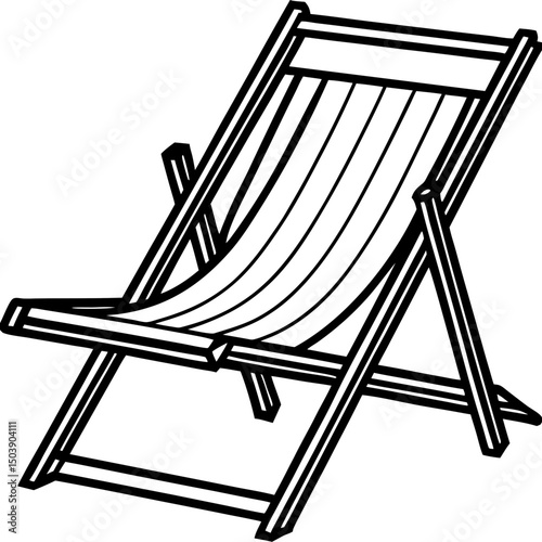 Classic wooden deck chair line art illustration