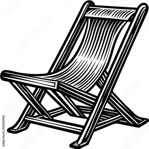 Vintage wooden folding deck chair illustration