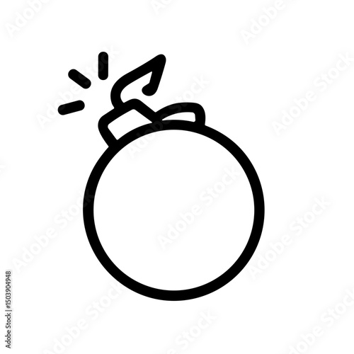 Simple Outline Round Bomb with Burning Fuse Illustration Icon